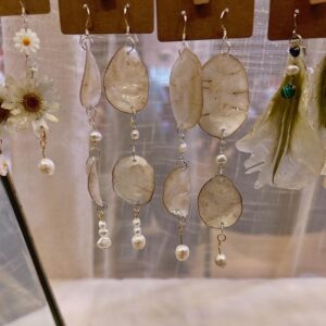 Honesty leaf and pearl earrings