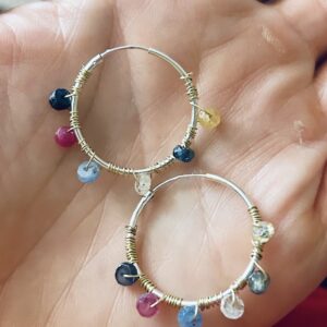 Rainbow sapphire hoops