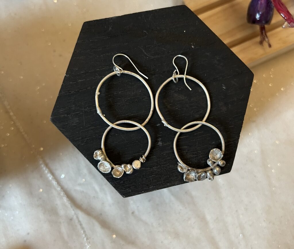 silver textured hoops